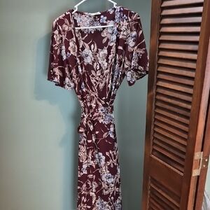 By Together Burgundy Floral Midi Wrap Dress